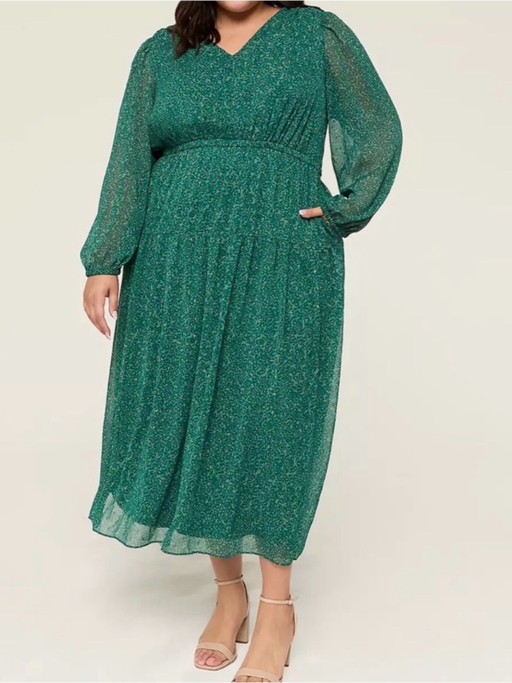 Lane Bryant Emerald Green V-Neck Midi Dress